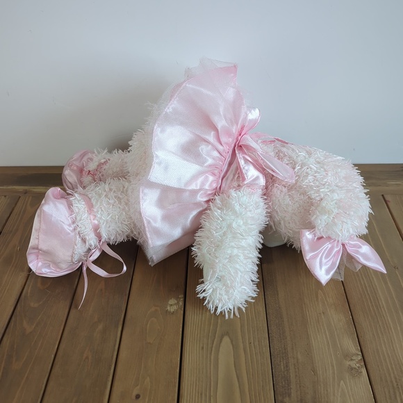 Build-A-Bear Pink Fluffy Teddy in Pink Satin Princess Dress & Shoes Bow Pearls - Picture 3 of 5